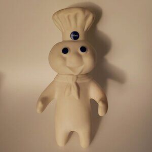 Vintage Pillsbury Doughboy White Blue Logo Hat Rubber Action Figure Doll 1971 7"